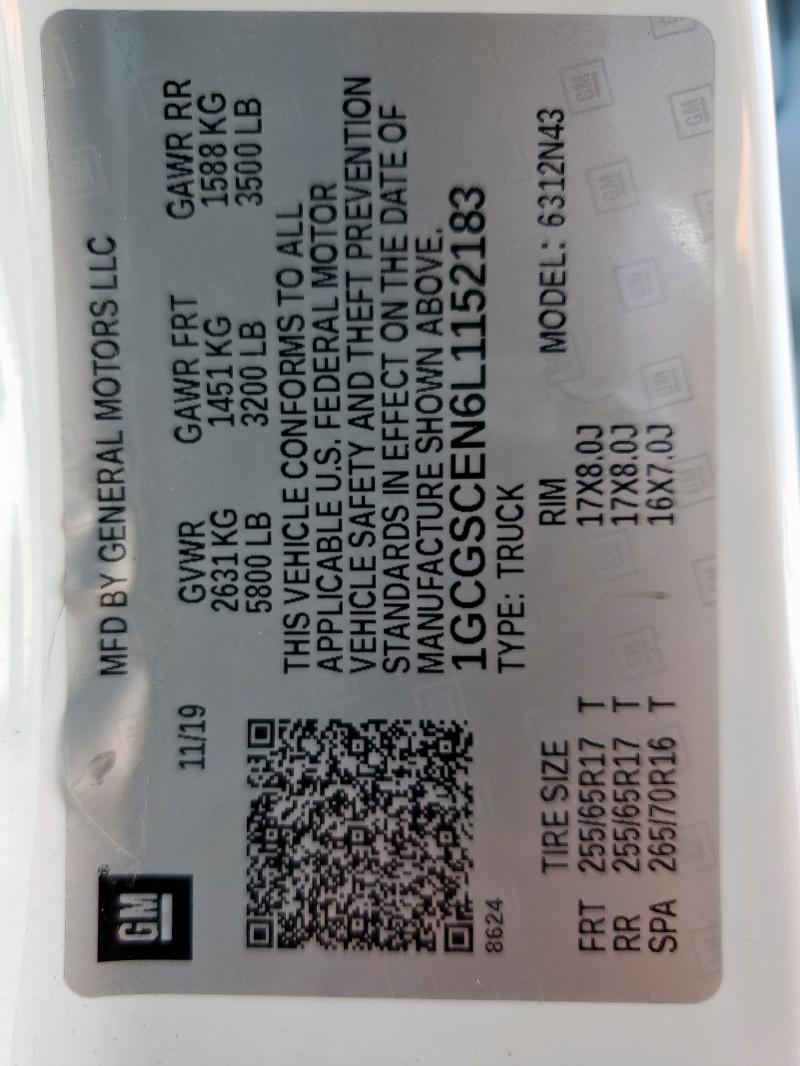 1GCGSCEN6L1152183 - 2020 CHEVROLET COLORADO LT WHITE photo 13