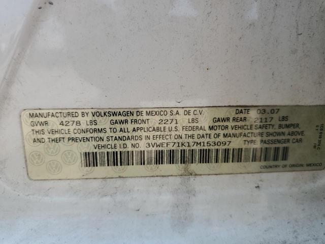 3VWEF71K17M153097 - 2007 VOLKSWAGEN JETTA WOLFSBURG 白色 照片 13
