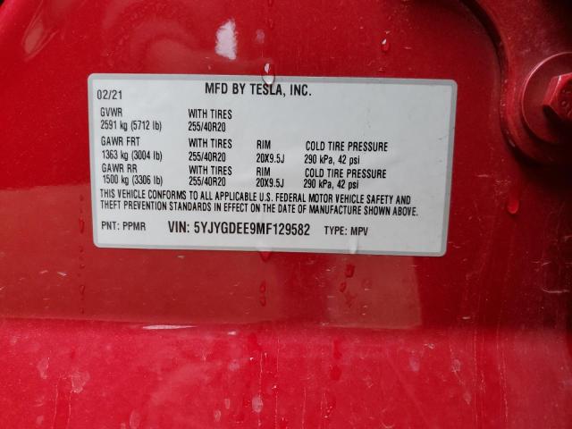 5YJYGDEE9MF129582 - 2021 TESLA MODEL Y 红色 照片 13