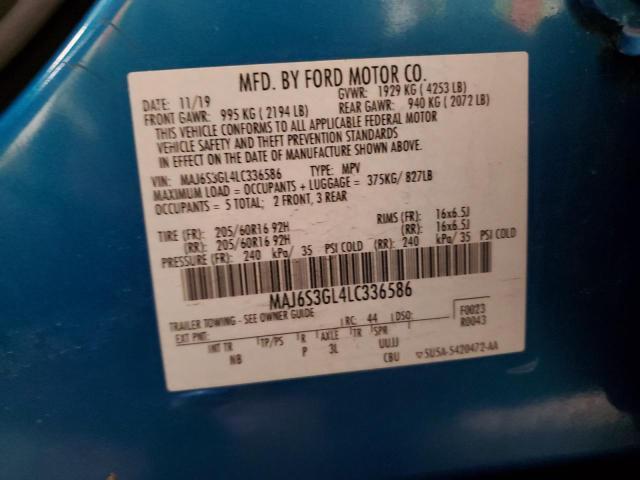 MAJ6S3GL4LC336586 - 2020 FORD ECOSPORT SE ლურჯი ფოტო 12