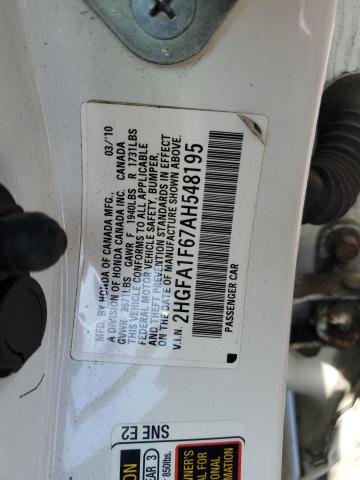 2HGFA1F67AH548195 - 2010 HONDA CIVIC LX-S თეთრი ფოტო 12