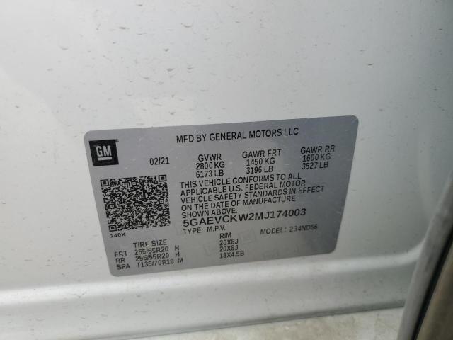 5GAEVCKW2MJ174003 - 2021 BUICK ENCLAVE AVENIR WHITE photo 13