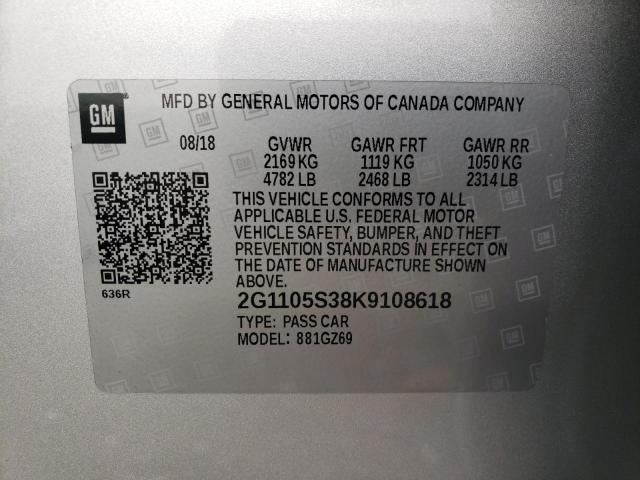 2G1105S38K9108618 - 2019 CHEVROLET IMPALA PREMIER SILVER photo 13