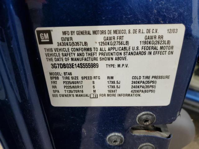 3G7DB03E14S555989 - 2004 PONTIAC AZTEK BLUE photo 14