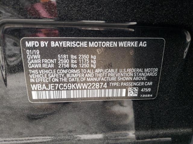 WBAJE7C59KWW22874 - 2019 BMW 540 XI BLACK photo 12