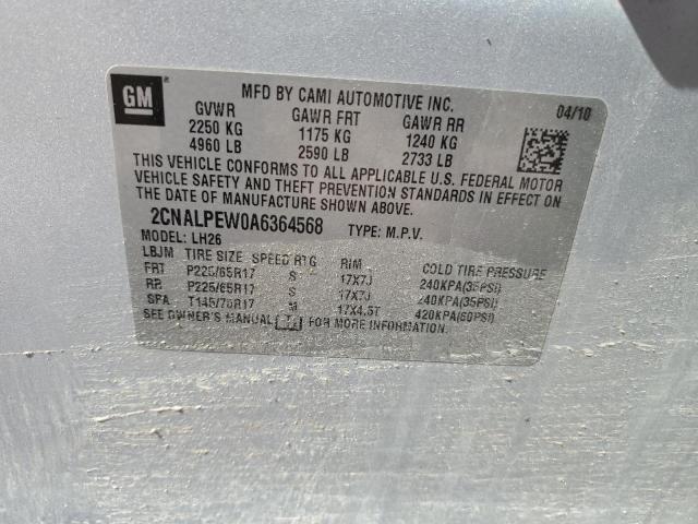 2CNALPEW0A6364568 - 2010 CHEVROLET EQUINOX LT SILVER photo 12