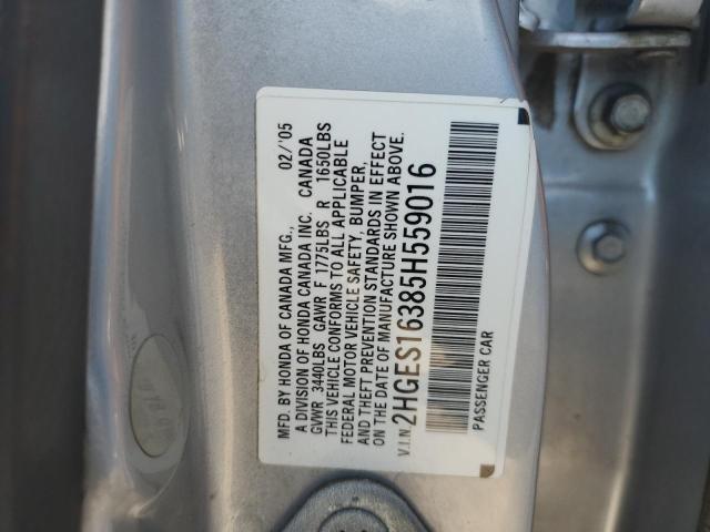 2HGES16385H559016 - 2005 HONDA CIVIC DX VP SILVER photo 12
