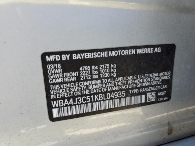 WBA4J3C51KBL04935 - 2019 BMW 430XI GRAN COUPE SILVER photo 13