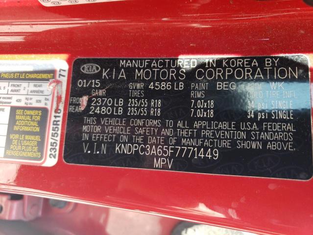 KNDPC3A65F7771449 - 2015 KIA SPORTAGE EX RED photo 13