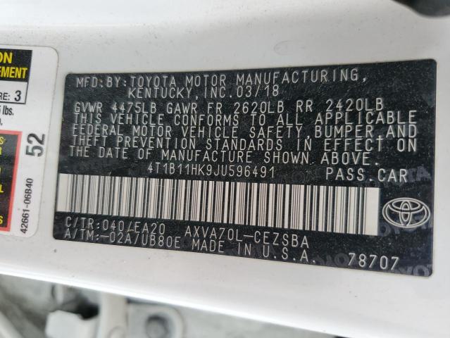 4T1B11HK9JU596491 - 2018 TOYOTA CAMRY L WHITE photo 12