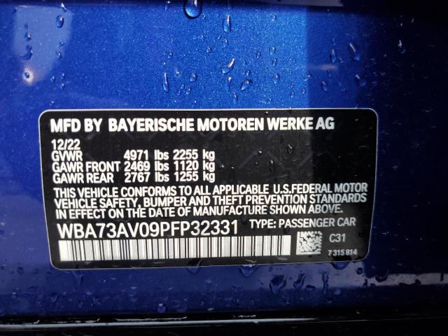 WBA73AV09PFP32331 - 2023 BMW 430XI GRAN COUPE BLUE photo 12