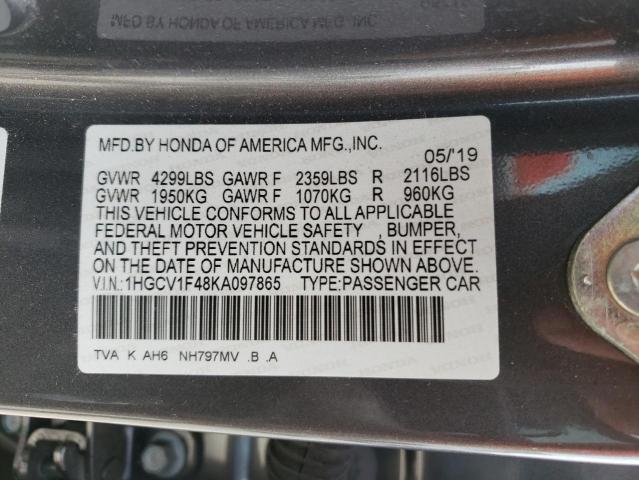 1HGCV1F48KA097865 - 2019 HONDA ACCORD EX GRAY photo 12