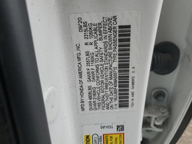 19UUB5F40MA000715 - 2021 ACURA TLX TECHNOLOGY 白色 照片 12