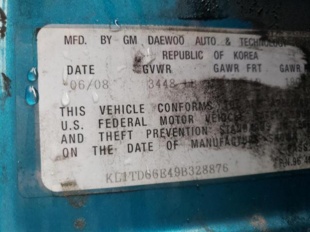 KL1TD66E49B328876 - 2009 CHEVROLET AVEO LS Mavi foto 13