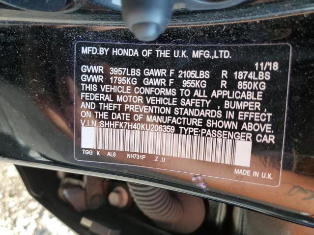 SHHFK7H40KU206359 - 2019 HONDA CIVIC SPORT 黑色 照片 13