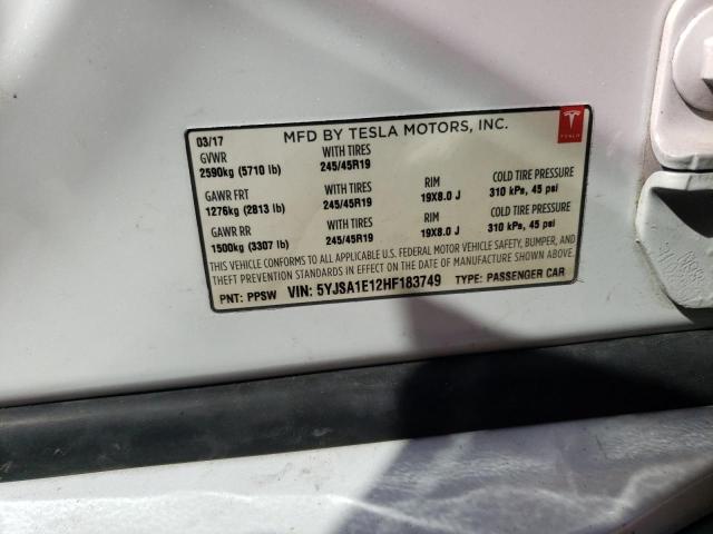 5YJSA1E12HF183749 - 2017 TESLA MODEL S Ağ foto 12