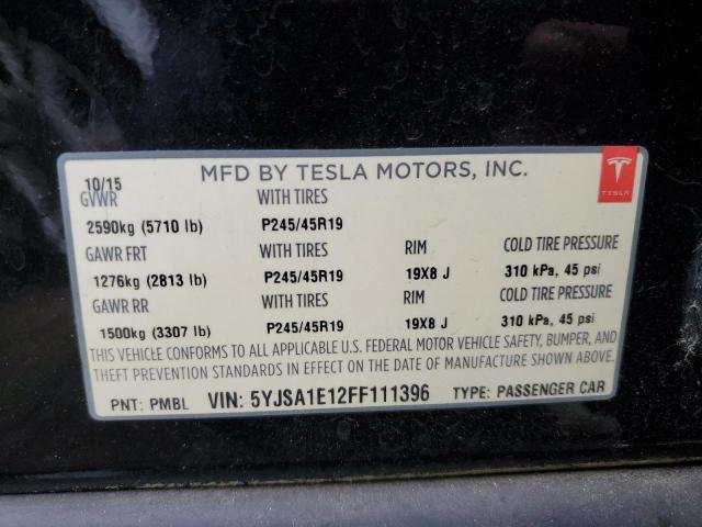 5YJSA1E12FF111396 - 2015 TESLA MODEL S შავი ფოტო 12