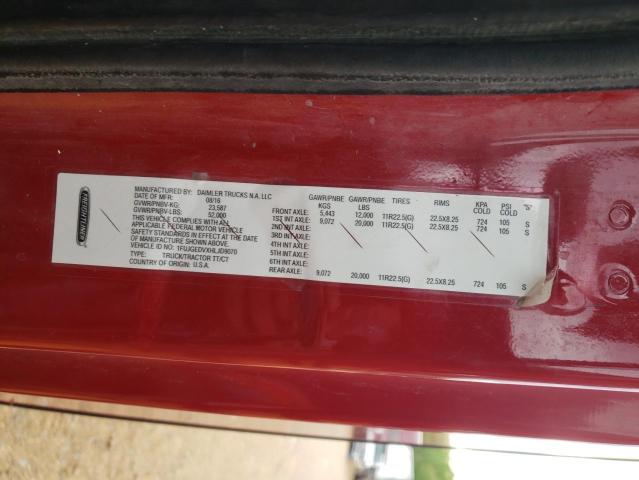 1FUJGEDVXHLJD9070 - 2017 FREIGHTLINER CASCADIA 1 Czerwony zdjęcie 10