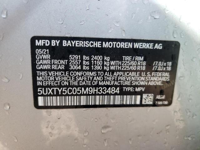 5UXTY5C05M9H33484 - 2021 BMW X3 XDRIVE30I SILVER photo 10