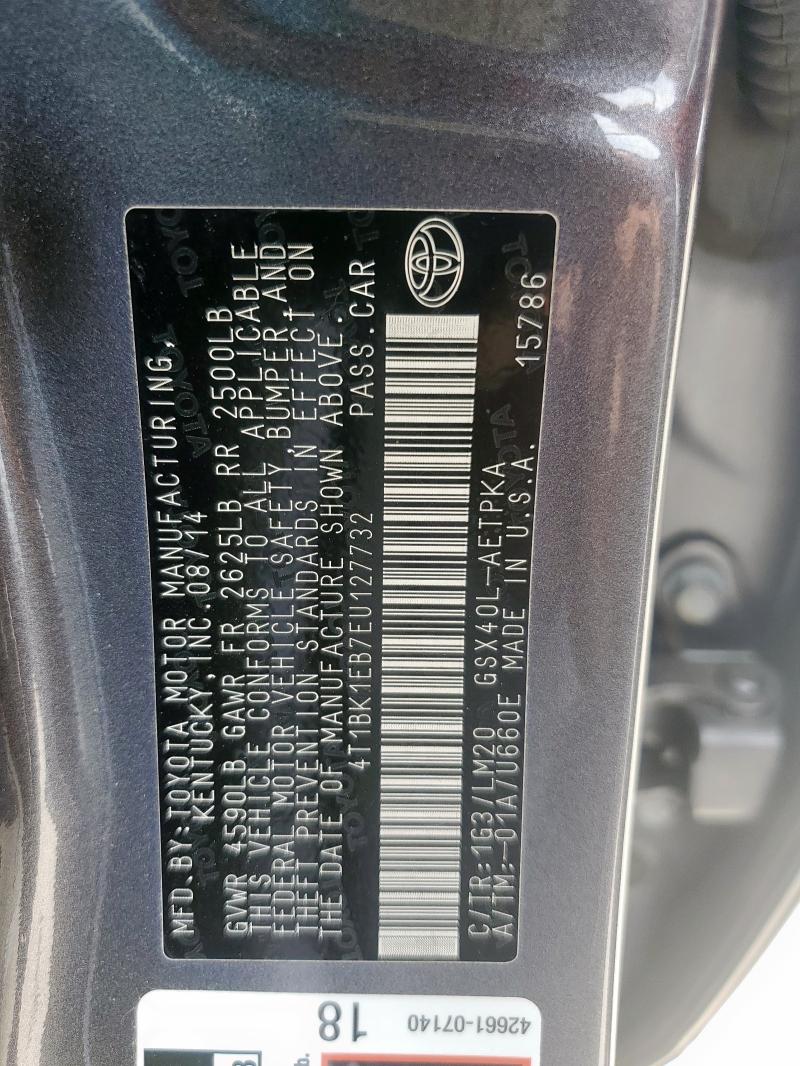 4T1BK1EB7EU127732 - 2014 TOYOTA AVALON BASE GRAY photo 12