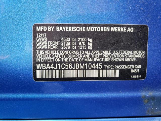 WBA4J1C56JBM10445 - 2018 BMW 430I GRAN COUPE BLUE photo 12