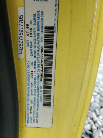 3VWBC21C9YM407468 - 2000 VOLKSWAGEN NEW BEETLE GL 黄色 照片 12