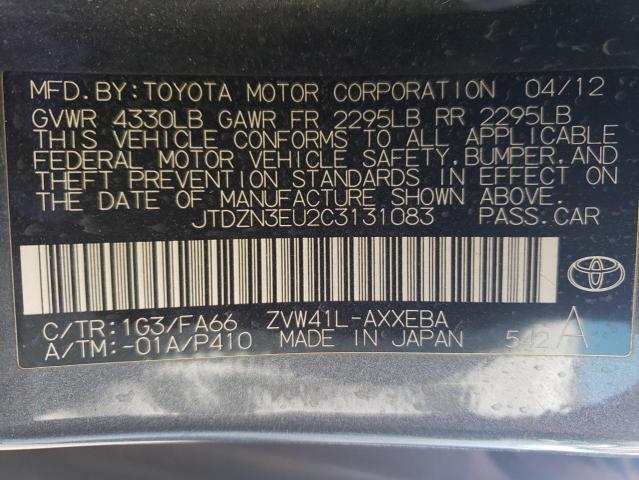 JTDZN3EU2C3131083 - 2012 TOYOTA PRIUS V GRAY photo 12