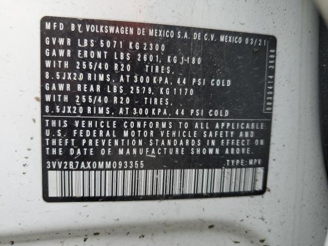 3VV2B7AX0MM093355 - 2021 VOLKSWAGEN TIGUAN SE WHITE photo 13