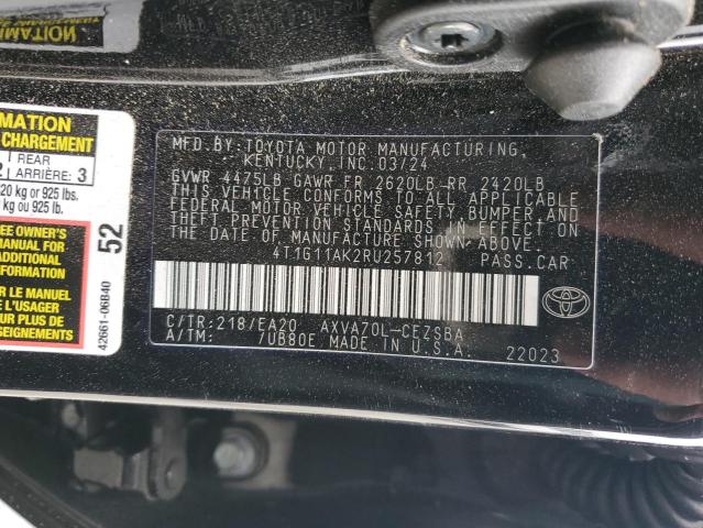 4T1G11AK2RU257812 - 2024 TOYOTA CAMRY SE NIGHT SHADE BLACK photo 12