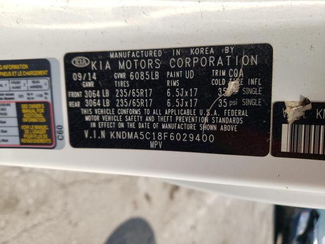 KNDMA5C18F6029400 - 2015 KIA SEDONA L WHITE photo 13