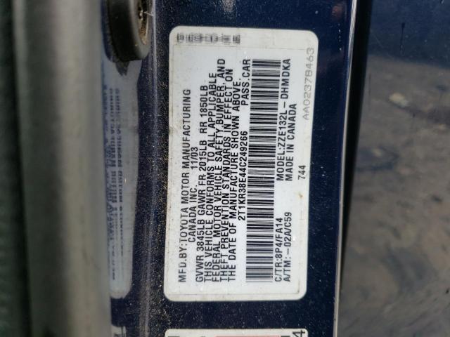 2T1KR38E44C249266 - 2004 TOYOTA COROLLA MA XR BLUE photo 12