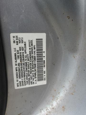 5FNRL3H70AB113869 - 2010 HONDA ODYSSEY EXL SILVER photo 13