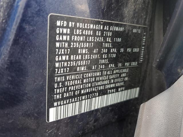 WVGAV3AX2EW512779 - 2014 VOLKSWAGEN TIGUAN S BLUE photo 13