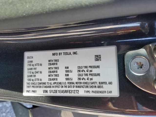 5YJ3E1EA5RF831272 - 2024 TESLA MODEL 3 Boz foto 13