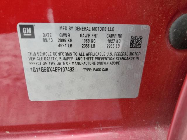 1G11G5SX4EF107492 - 2014 CHEVROLET MALIBU 3LT 勃艮第红 照片 12