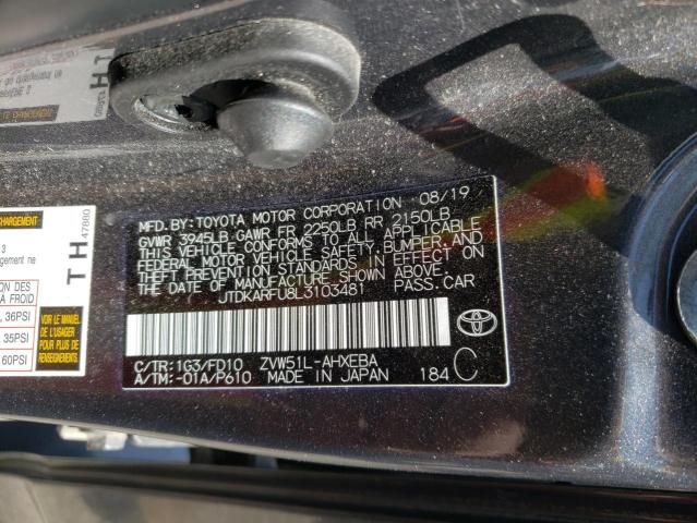 JTDKARFU8L3103481 - 2020 TOYOTA PRIUS L GRAY photo 12