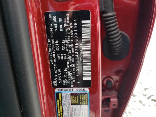 5XXG24J26MG031984 - 2021 KIA K5 LX RED photo 12