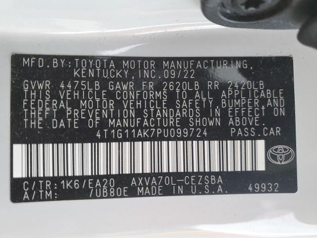 4T1G11AK7PU099724 - 2023 TOYOTA CAMRY SE NIGHT SHADE WHITE photo 12