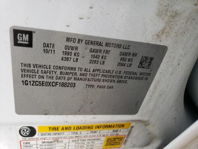 1G1ZC5E0XCF188203 - 2012 CHEVROLET MALIBU 1LT 白色 照片 12