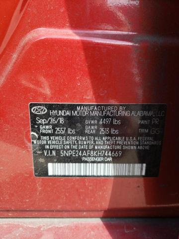 5NPE24AF8KH744669 - 2019 HYUNDAI SONATA SE RED photo 13