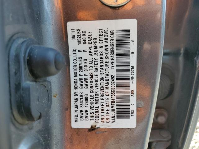 JHMFB4F35CS002492 - 2012 HONDA CIVIC HYBRID L GRAY photo 12