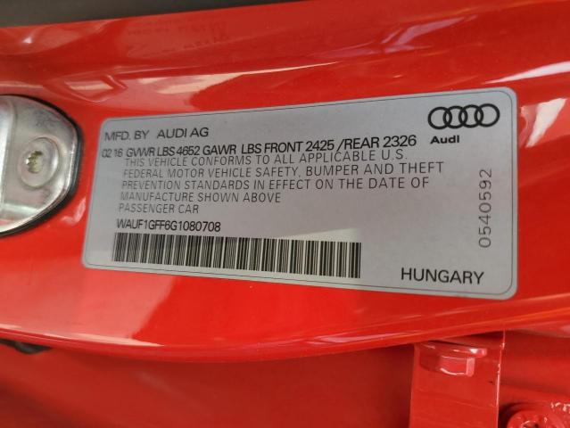 WAUF1GFF6G1080708 - 2016 AUDI S3 PRESTIGE RED photo 12