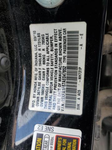 19XFA1F67AE047852 - 2010 HONDA CIVIC LX-S Սև լուսանկար 12