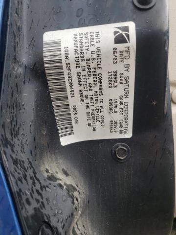 1G8AL52F43Z204921 - 2003 SATURN ION LEVEL 3 BLUE photo 13