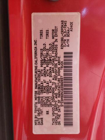 5TESM92N12Z882857 - 2002 TOYOTA TACOMA XTRACAB PRERUNNER წითელი ფოტო 12