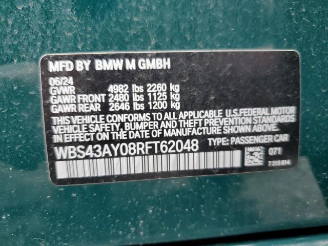 WBS43AY08RFT62048 - 2024 BMW M3 COMPETITION GREEN photo 12