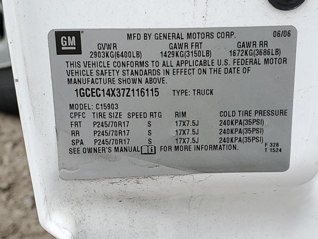 1GCEC14X37Z116115 - 2007 CHEVROLET SILVERADO C1500 CLASSIC WHITE photo 12