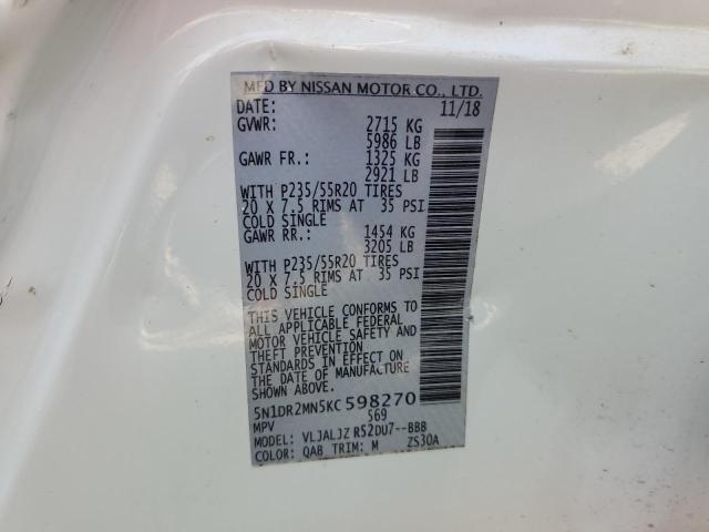 5N1DR2MN5KC598270 - 2019 NISSAN PATHFINDER S WHITE photo 13