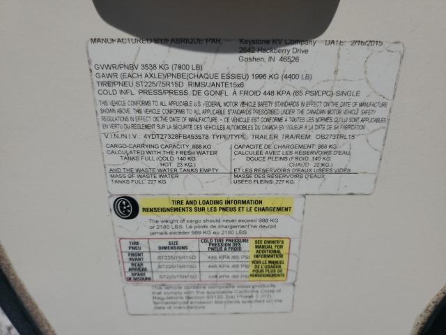 4YDT27328FB453578 - 2015 KEYSTONE OUTBACK TWO TONE photo 10