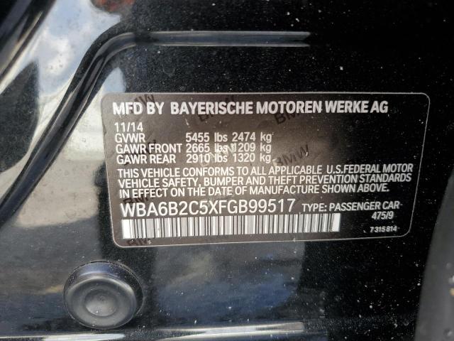WBA6B2C5XFGB99517 - 2015 BMW 650 I GRAN COUPE BLACK photo 13